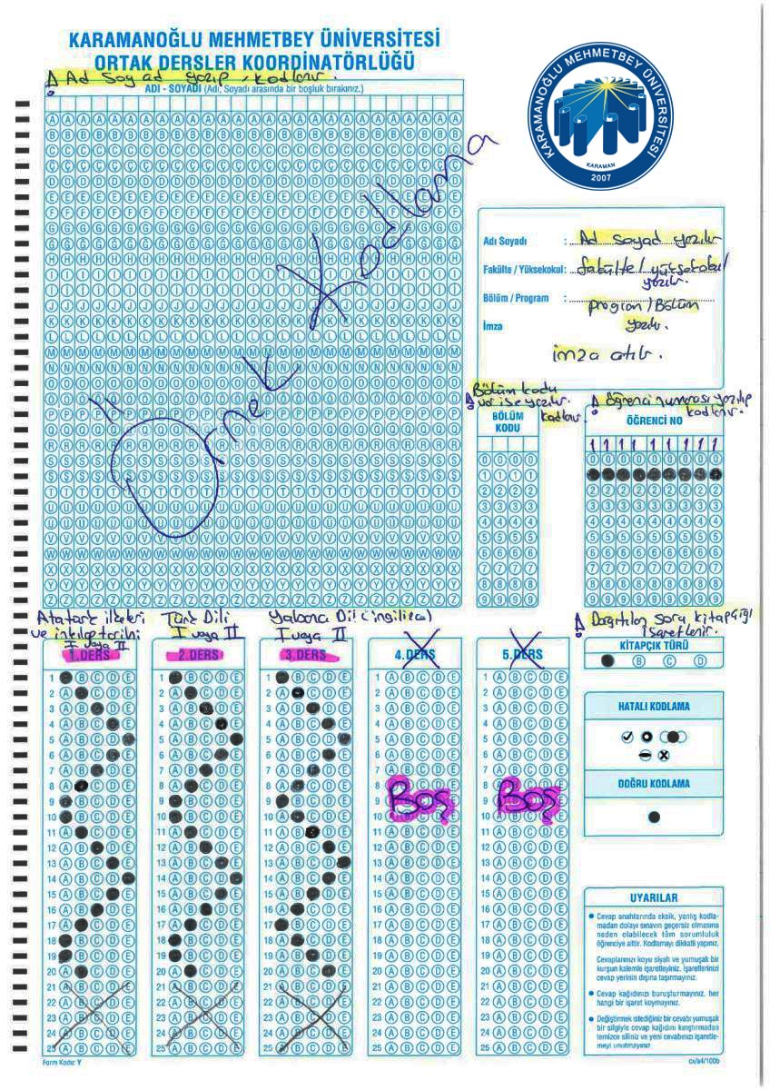 Optik Form Örneği 1