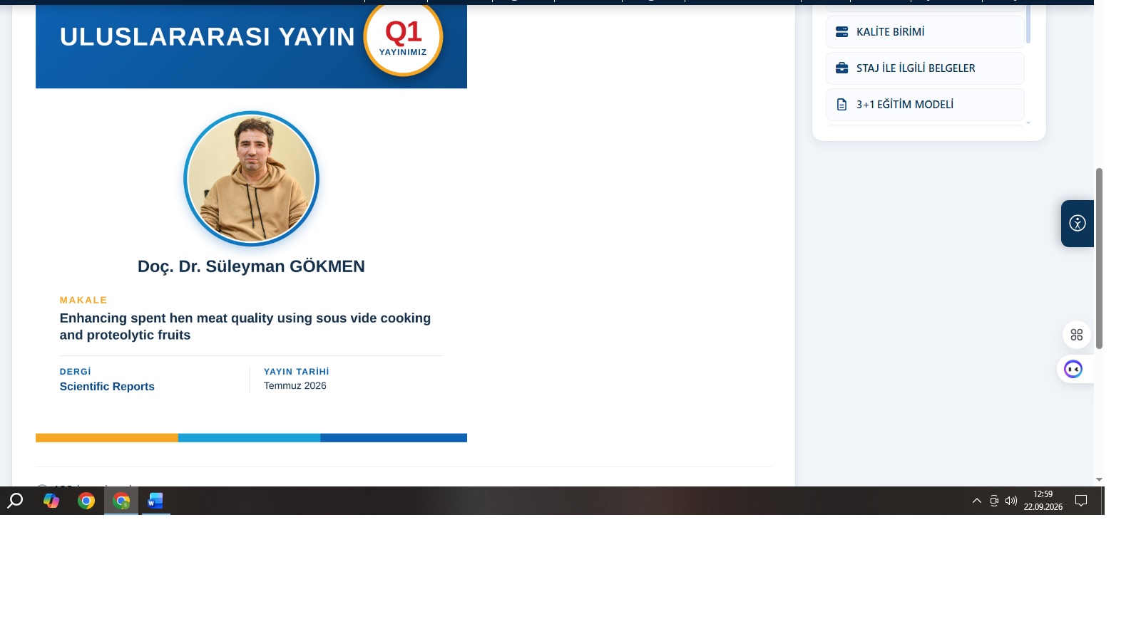 Öğretim elemanımızın yayını Q1 dergide