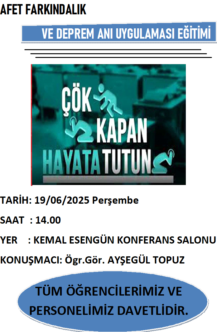 AFET FARKINDALIK VE DEPREM ANI UYGULAMASI EĞİTİMİ