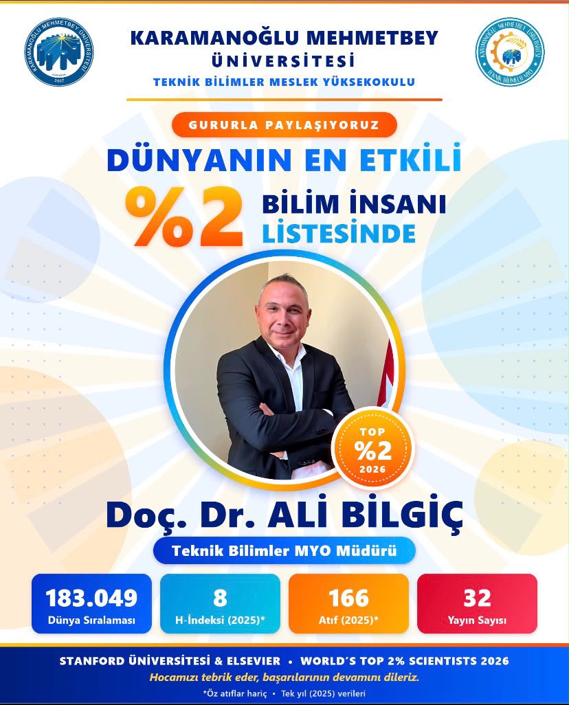 Doç. Dr. Ali Bilgiç, Stanford Üniversitesi Ve Elsevier'in Dünyanın En Etkili Yüzde 2 Bilim İnsanı Listesinde Yer Aldı
