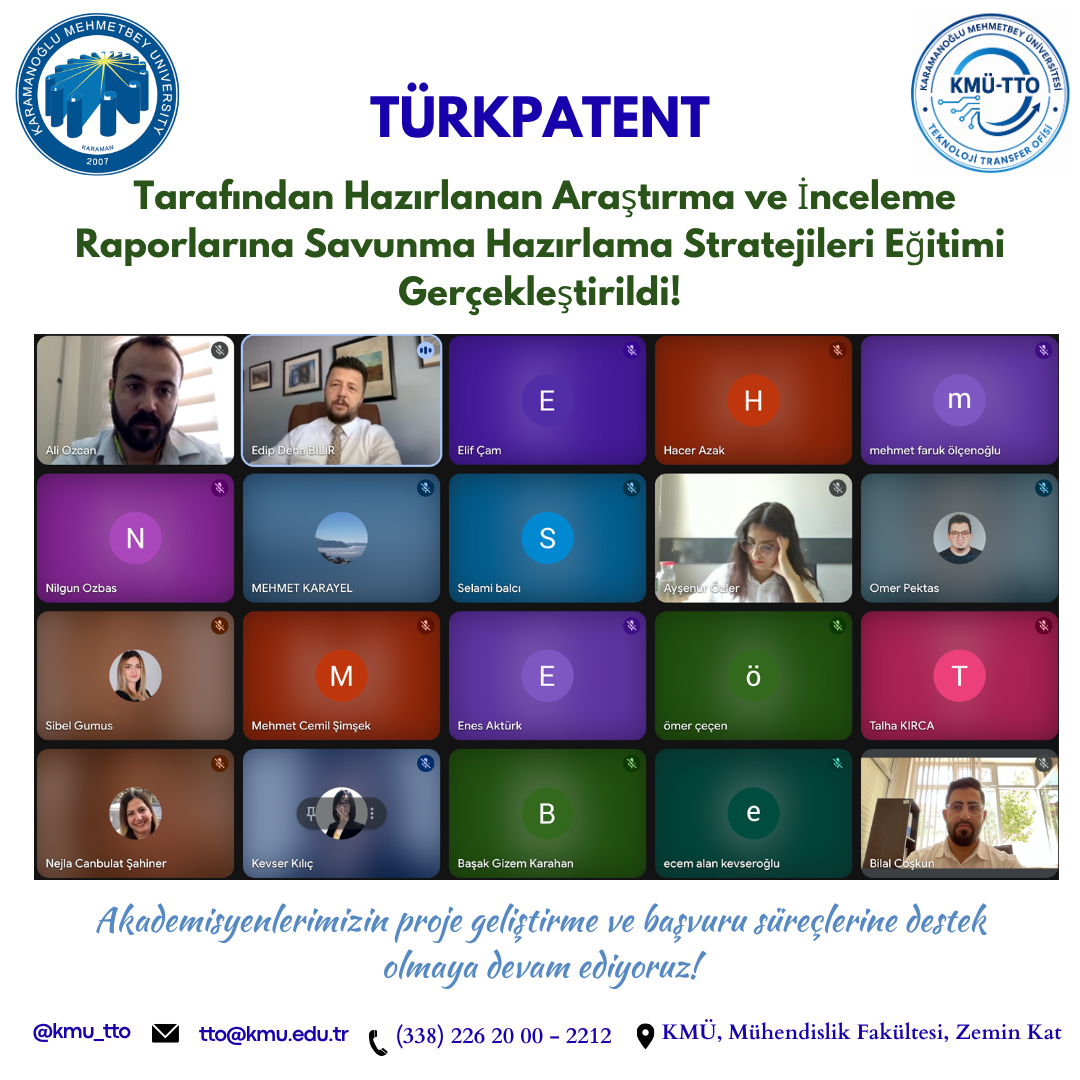 Patent Araştırma ve İnceleme Raporlarına Savunma Hazırlama Stratejileri Eğitimi Gerçekleştirildi!