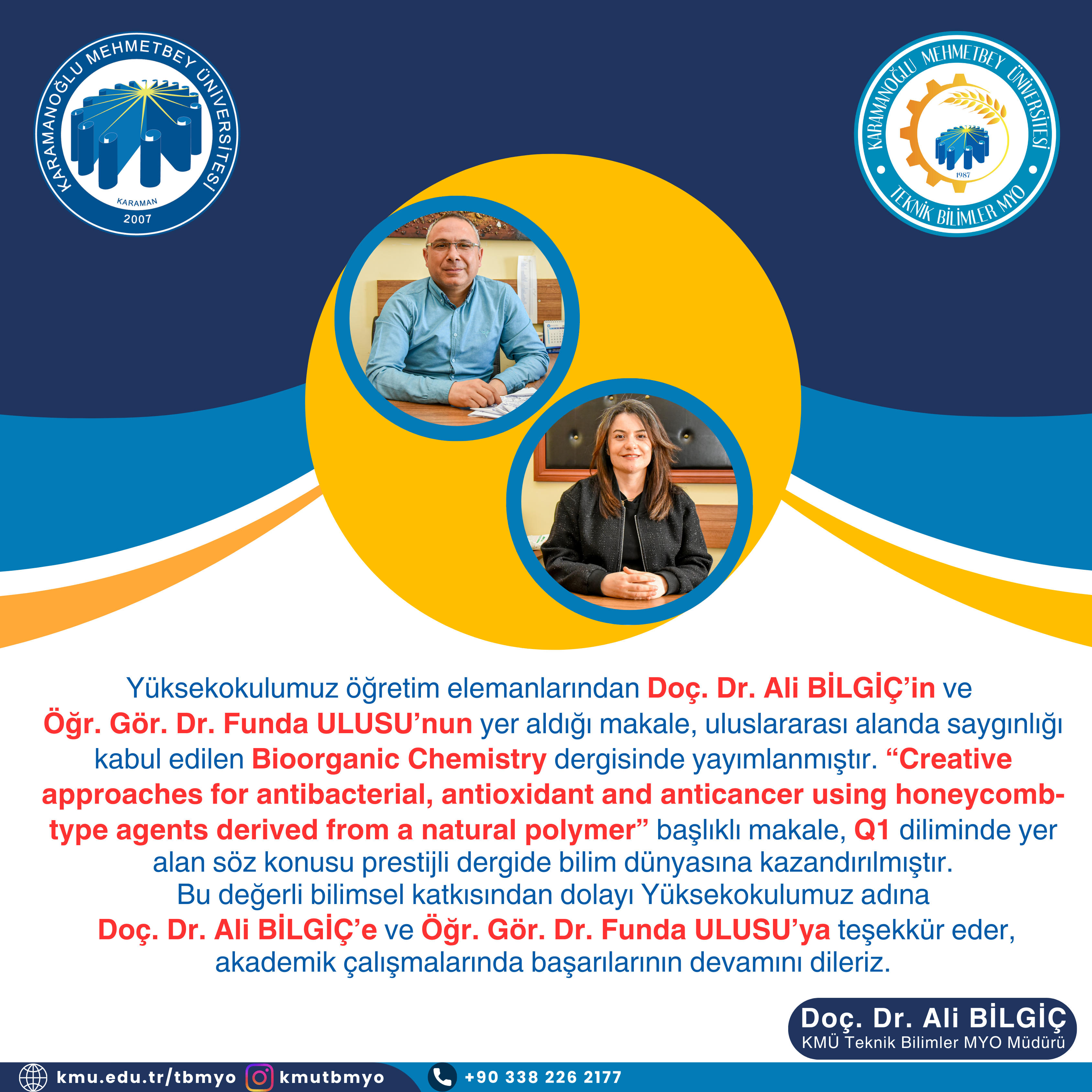 Yüksekokulumuz Öğretim Elemanlarından Doç. Dr. Ali BİLGİÇ’in ve Öğr. Gör. Dr. Funda ULUSU’nun Yer Aldığı Makale Q1 Kategorisindeki Prestijli Dergide Yayımlanmaya Hak Kazandı