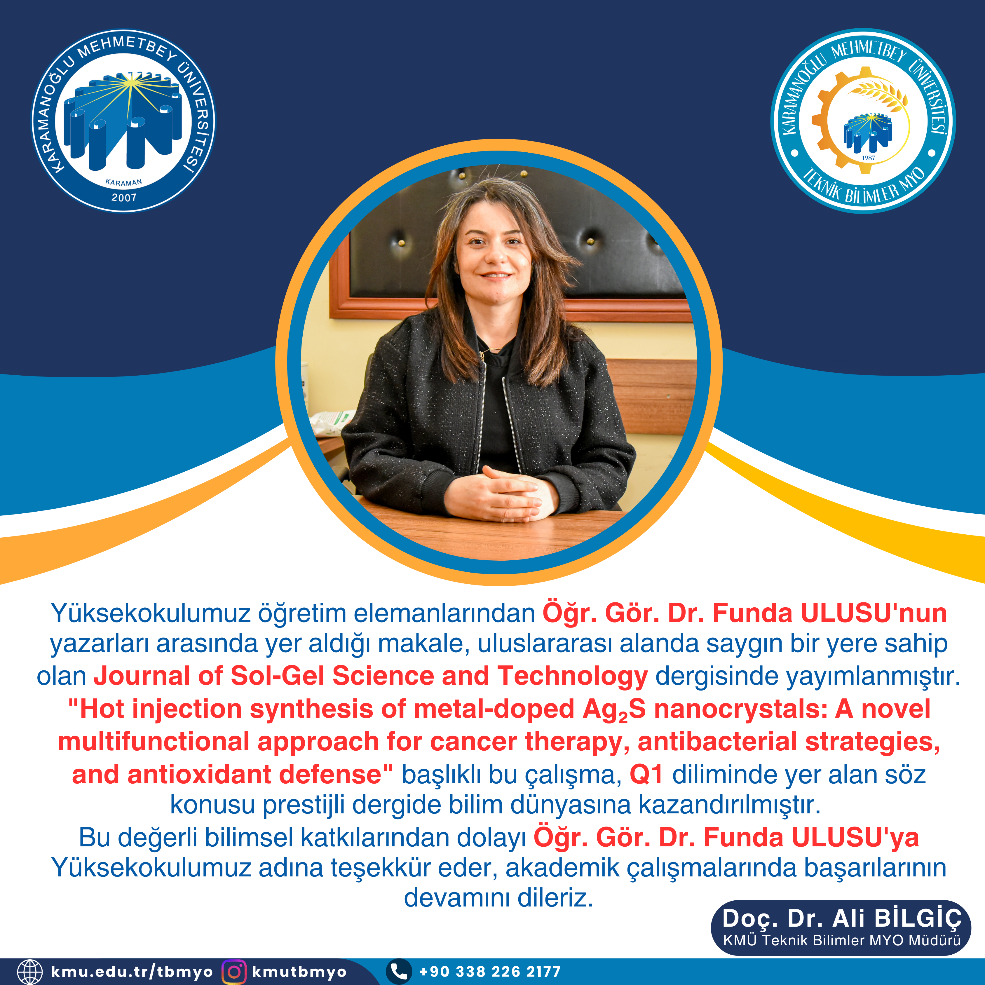 Yüksekokulumuz Öğretim Elemanlarından Öğr. Gör. Dr. Funda ULUSU'nun Yer Aldığı Makale Q1 Kategorisindeki Prestijli Dergide Yayımlanmaya Hak Kazandı