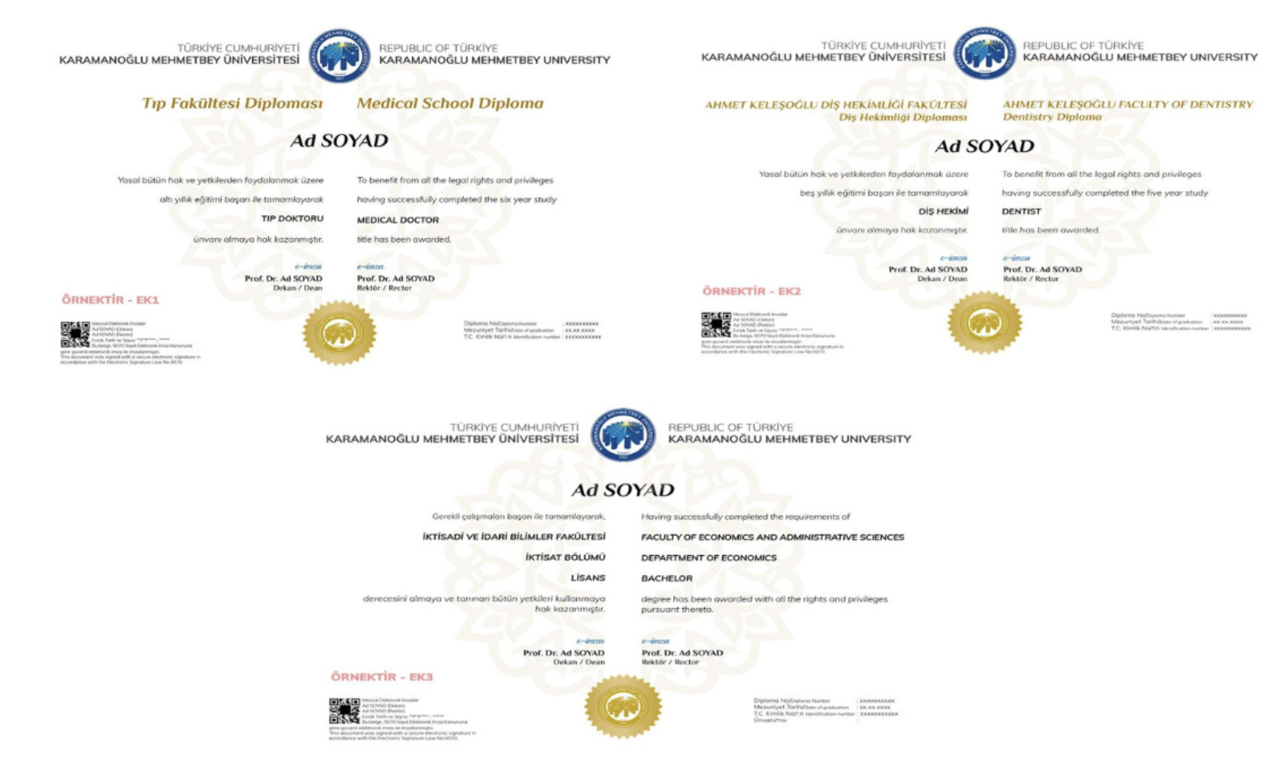 🎓Karamanoğlu Mehmetbey Üniversitesi Diplomalarında Yenilik, Türkçe ve İngilizce Tasarım
