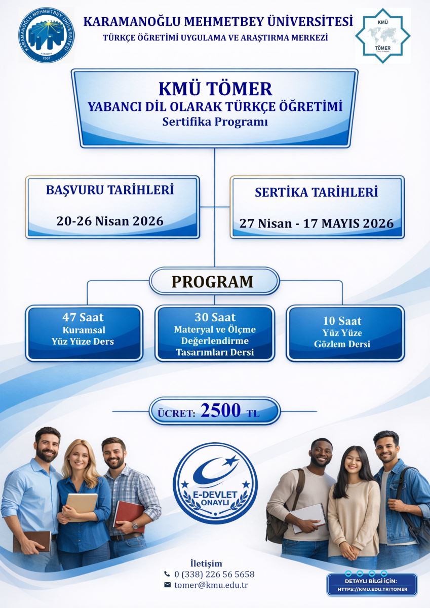 KMÜ TÖMER Yabancı Dil Olarak Türkçe Öğretimi Sertifika Programı 