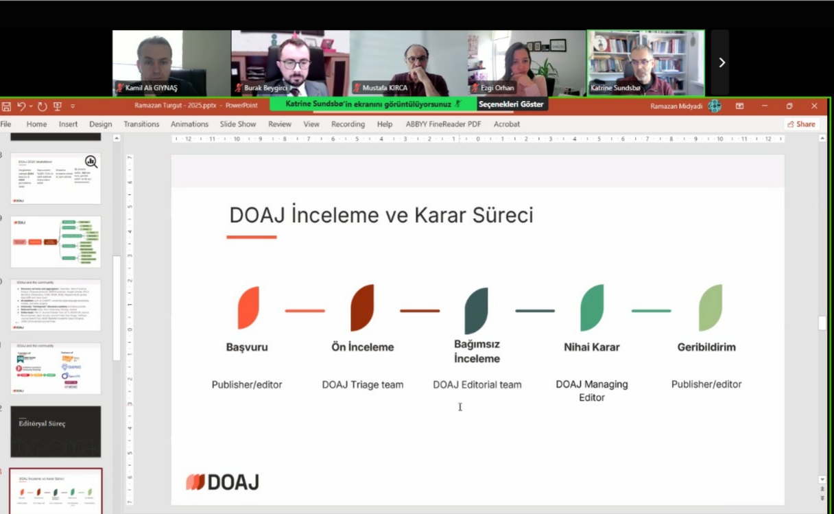 Prof. Dr. Kamil Ali GIYNAŞ, DOAJ tarafından çevrim içi düzenlenen toplantıya katıldı.