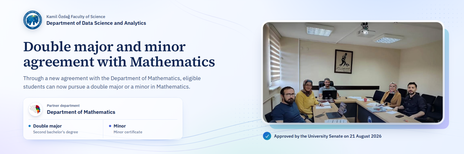 Double major and minor agreement with the Department of Mathematics